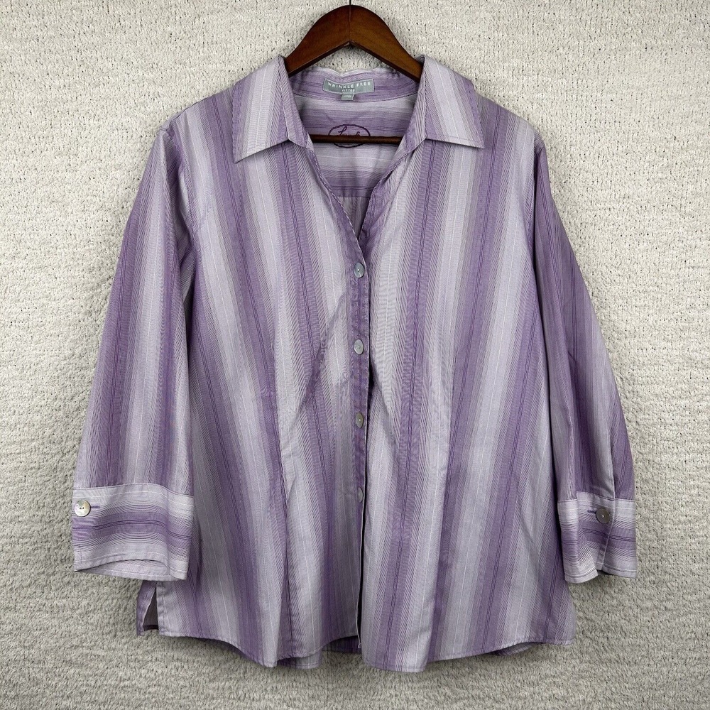 Foxcroft Top‎ Womens Plus 18 Purple Wrinkle Free Fitted 3/4 Sleeve 100% Cotton